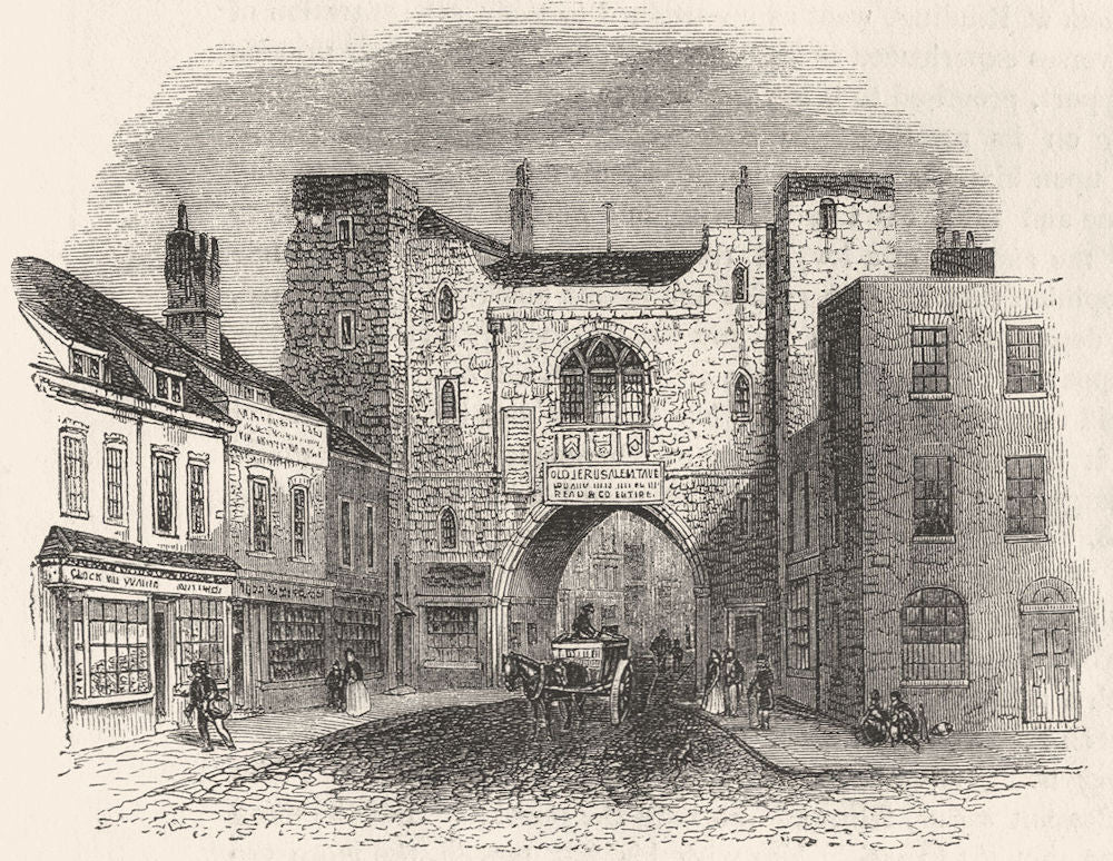 LONDON. St John's Gate, Clerkenwell, 1841 1845 old antique print picture